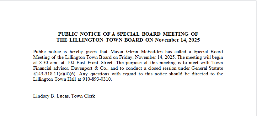 Public Notice of a Special Board Meeting on November 14, 2025